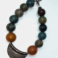 Unisex, bold bracelet. Sterling silver focal with Indian agate,  8.25" length.