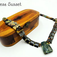 "Mesa Sunset" Inspired by Oregon's high desert. Vegan-wear. Hematite, jasper, agate, unakite, sterling silver, pendant necklace.Vegan.