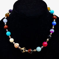 Faceted agate, black pearl cosmic necklace. sterling toggle clasp. 18.5" Princess length.