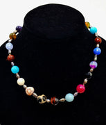 Faceted agate, black pearl cosmic necklace. sterling toggle clasp. 18.5" Princess length.