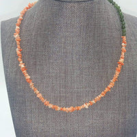 Unique! Coral & nephrite copper necklace.  16" Collar/Choker length.
