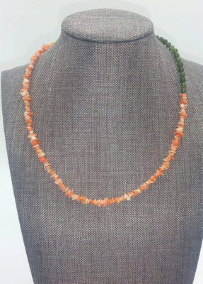 Unique! Coral & nephrite copper necklace.  16