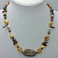 Multi-color pearl, agate, sterling, necklace.ilk.