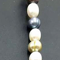 Opera length. Fine, multi-color, pearls, individually knotted on grey silk with 14KYG clasp.