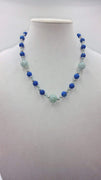 Jadeite, pearl, aquamarine, & sterling silver necklace. 20" Matinee length.