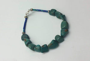 Large turquoise & azurite sterling silver bracelet. Vegan.
