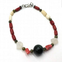 Past Work. Nephrite, coral, moonstone, sterling silver bracelet. Sold