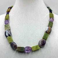 Bold amethyst & nephrite necklace with sterling silver.