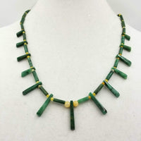 Amazing unisex collar necklace of nephrite & prairie agate, sterling silver. Vegan.