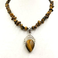 Sterling silver and tiger's eye pendant necklace. 16"-18" Choker/Princess length.