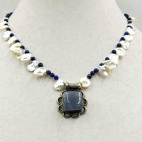 Agate pendant with Keshi pearl & sodalite necklace.