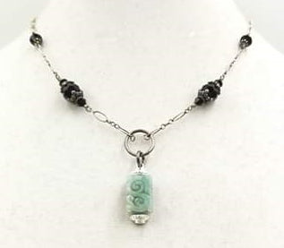 PRICE REDUCED Jadeite pendant on a sterling silver and onyx necklace. Vegan.