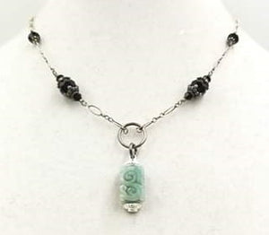 PRICE REDUCED Jadeite pendant on a sterling silver and onyx necklace. Vegan.