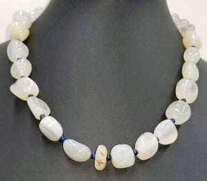 Vegan-wear. Adjustable, sterling silver, lace agate, chalcedony & lapis lazuli necklace.