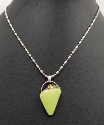 SOLD, Signed, gaspeite, citrine, sterling silver pendant necklace.