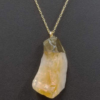 Past Work. Vegan-wear. Stunning citrine pendant. Citrine crystal on gold-washed sterling silver necklace. 18" length. Sold.
