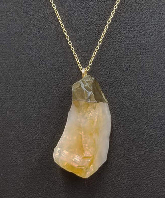 Past Work. Vegan-wear. Stunning citrine pendant. Citrine crystal on gold-washed sterling silver necklace. 18