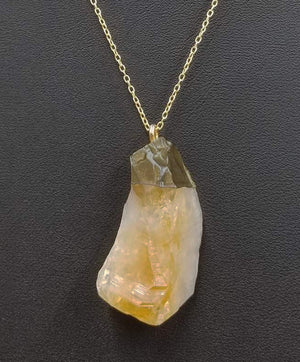 Past Work. Vegan-wear. Stunning citrine pendant. Citrine crystal on gold-washed sterling silver necklace. 18" length. Sold.