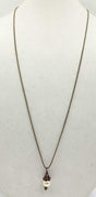Brass, copper, & pearl pendant necklace. 34" Opera length.