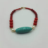 14KYG, graduated coral, pearl, turquoise ring with matching howlite bracelet