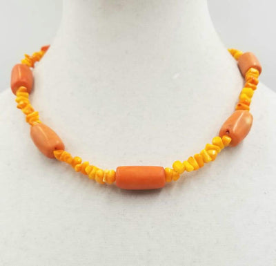 2-tone orange & peach coral, sterling silver toggle necklace. 18.75