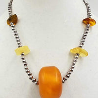 Vintage pure silver beads & Baltic amber necklace with sterling clasp.