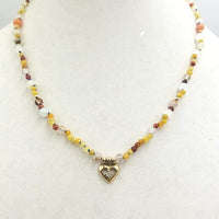 Multi-color Jadeite, sunstone, 14KYG, diamond pendant necklace, hand-knotted with blue silk.