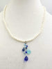 Pearl & art glass, sterling silver pendant necklace with adjustable clasp.