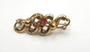 14KYG brooch with Pearl's and synthetic ruby.