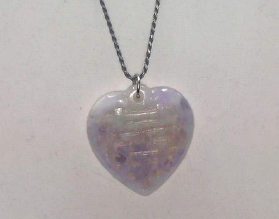 Past Work. Large lavender jadeite lucky heart pendant on long sterling silver chain. 30