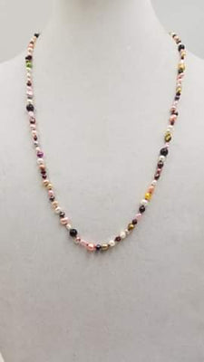 Stunning! Pearl & Garnet necklace on bright red silk with 14KYG clasp. 27