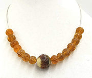 Vintage, Unusual, Peking glass & nephrite on a sterling silver necklace. Vegan-wear. 18.25" length.