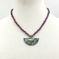 Past Work. Spectacular! Vintage abalone & sterling silver pendant on faceted garnet necklace. /Sold
