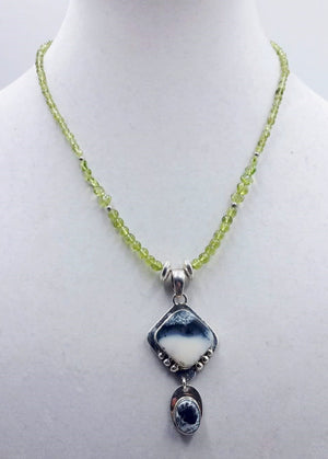 For the forest fairy mod. Peridot, dendritic glass, agate, & sterling silver pendant necklace. Vegan.