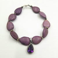 Vegan-wear. Sterling silver, sugilite, & amethyst bracelet.