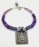 PRICE REDUCED Adjustable bracelet, with amethyst, iolite, ganesh bracelet. Swarovski.