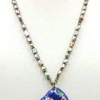Cloisonne Nautilus pendant adjustable necklace, sterling silver, pearl, labradorite.