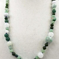Classic. Green & white jadeite, nephrite necklace on silk. 27" MatineeClass length.