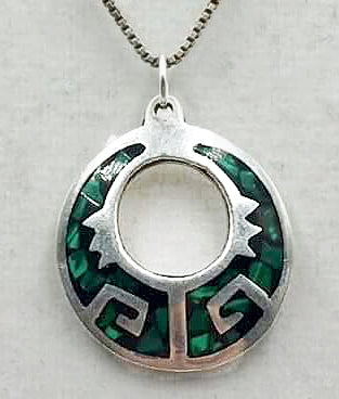 Sterling silver malachite pendant necklace.