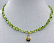 PRICE REDUCED Vintage, 10K Yellow Gold, peridot & glass pearls & pearl pendant, hand-knotted canary yellow silk.