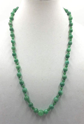 Opera length.  aventurine necklace with sterling accents and clasp on verde silk. 29.5