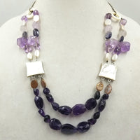 PRICE REDUCED! Wild, bold, gorgeous, two-strand amethyst, pearl, shell, & sterling silver necklace. If interested, please contact us.