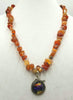 Vintage carnelian & fire opal necklace with bold dichroic glass & sterling silver pendant. 27.5" Length.
