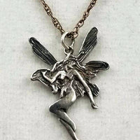 SOLD, Sterling silver Fairy pendant necklace. Pretty! 20" Matinee length.