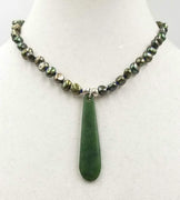 "Willamette Valley Winter" A homage to the valley's green & grey winters with spinach jade & pearls. 17.25" Princess length.