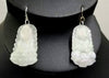 Vegan. Gorgeous Pair of Serene Buddha icy jadeite & sterling silver pendant earrings.