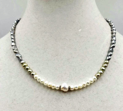Past Work.. Addjustable sterling silver ombre freshwater cultured pearl necklace. 17.5-19.25