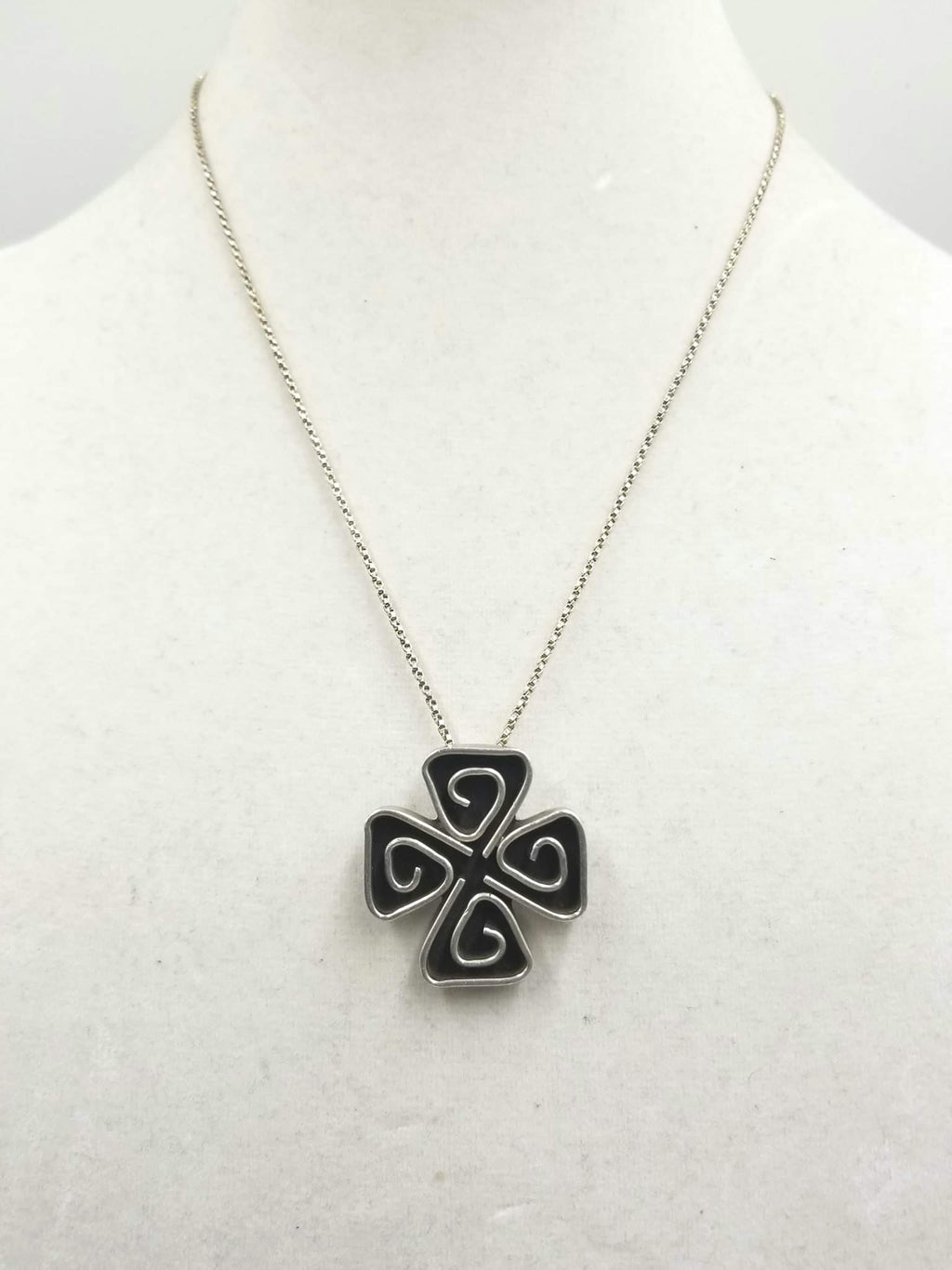 Past Work. Heavy sterling silver Celtic stylized shamrock pendant necklace. 19 in Matinee Length. SOLD.