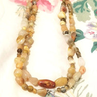 Ultra long yellow agate sterling silver necklace with abalone pendant. 42 in.
