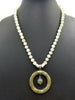 Nephrite & jadeite necklace with large nephrite pendant, red silk, sterling clasp.
